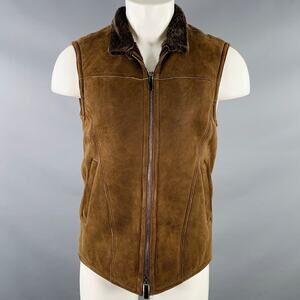 ARTICO Size 38 Brown Suede Shearing Zip Up Vest